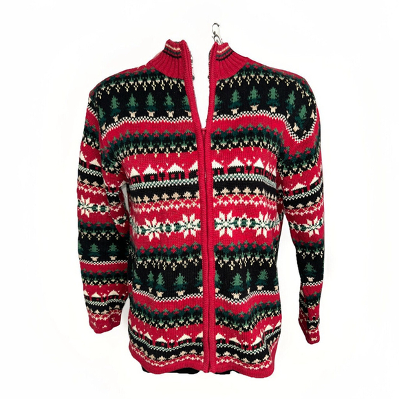 Tiara International Sweaters - Tiara International Womens Sweater Cardigan Zip Up Red Winter Christmas Medium
